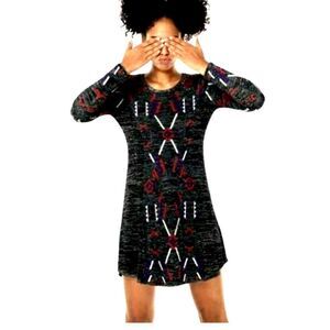 DESIGUAL Womens Aztec Knit Sweater Dress Size Medium A-Line Silver Thread